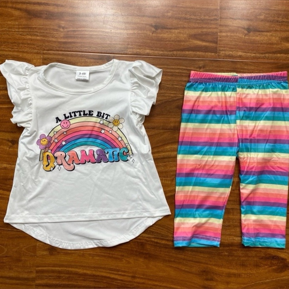 NWT New Amazon Toddler Girls Rainbow Smilie Face Tunic Top + Legging Size 3-4Y
